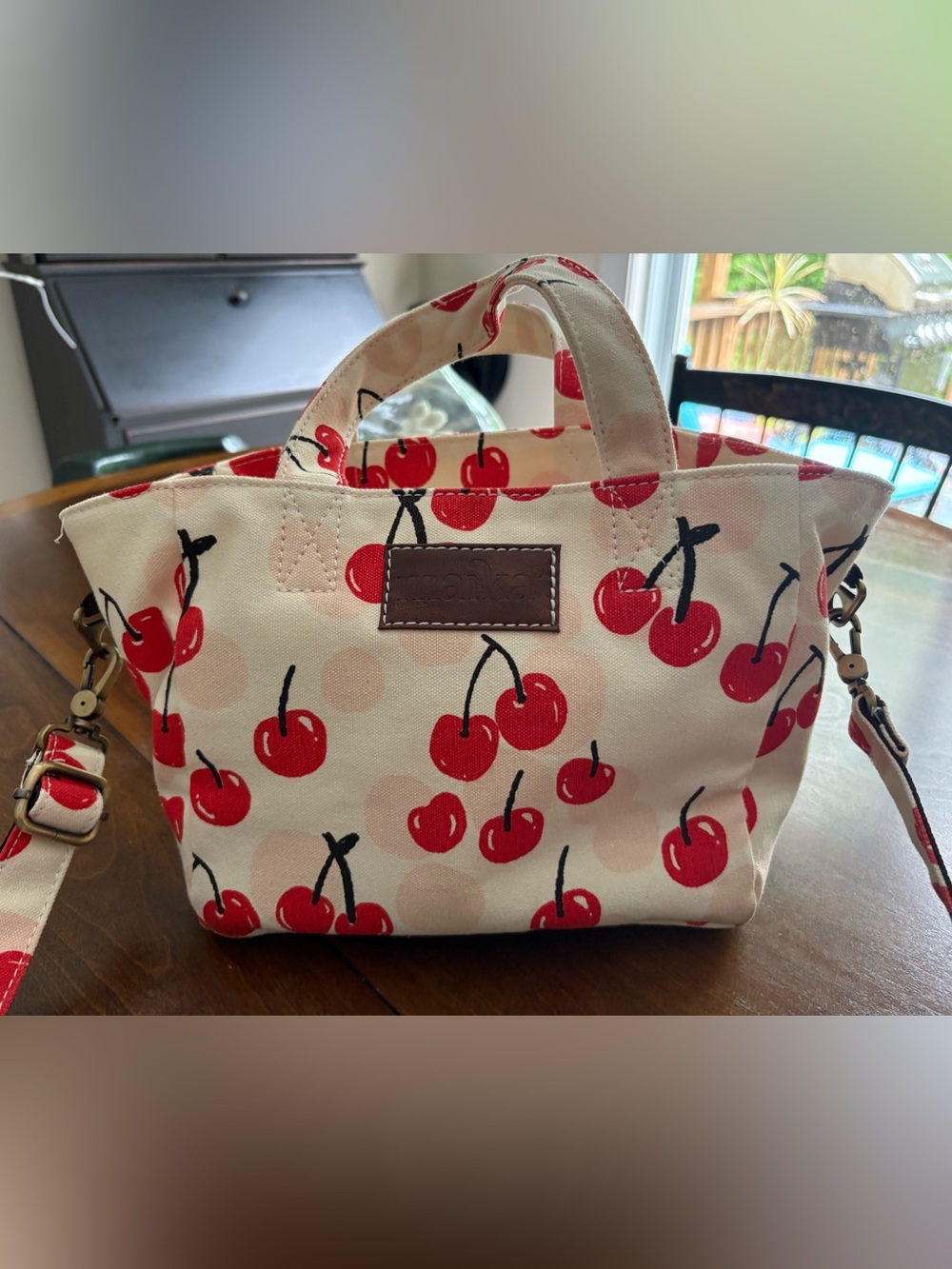 MAIKA Canvas Cherry Print Tote Bag - Red/White